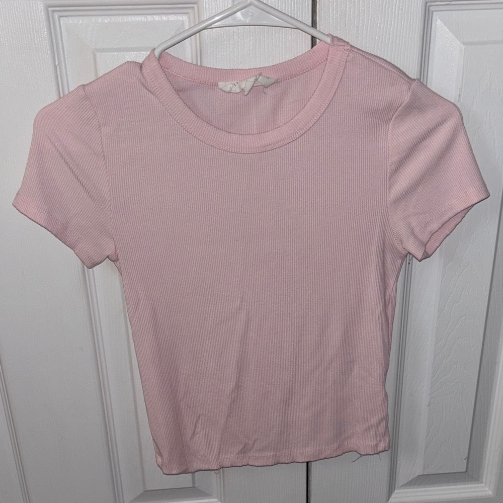 Pink and White Ribbed Women's Tops